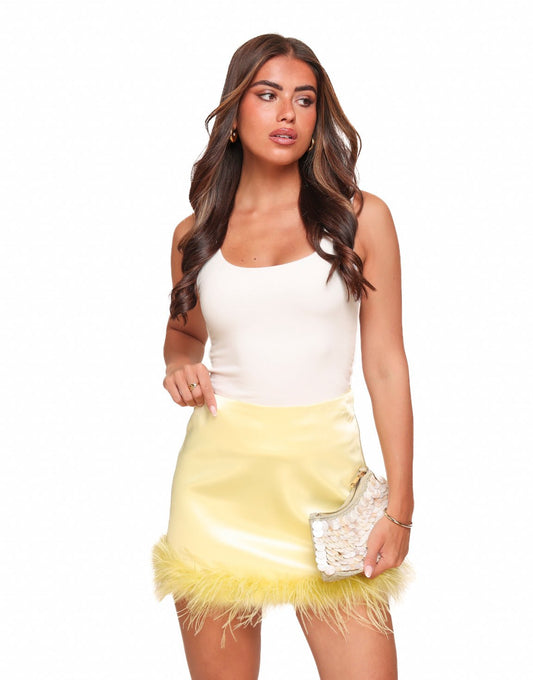 Lichtgele Satijnen Veren - Rok - Olivia & Kate