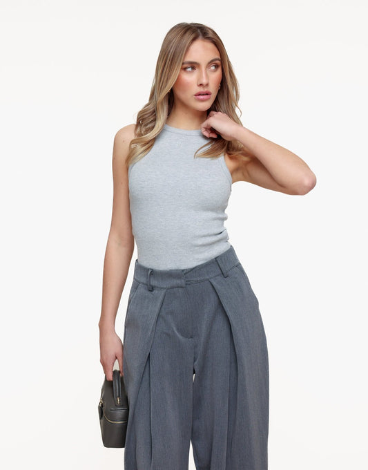 Lichtgrijze Fine Rib - Top - Olivia & Kate