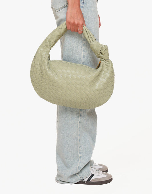 Lichtgroene Grote Brede Gevlochten - Tas - Olivia & Kate