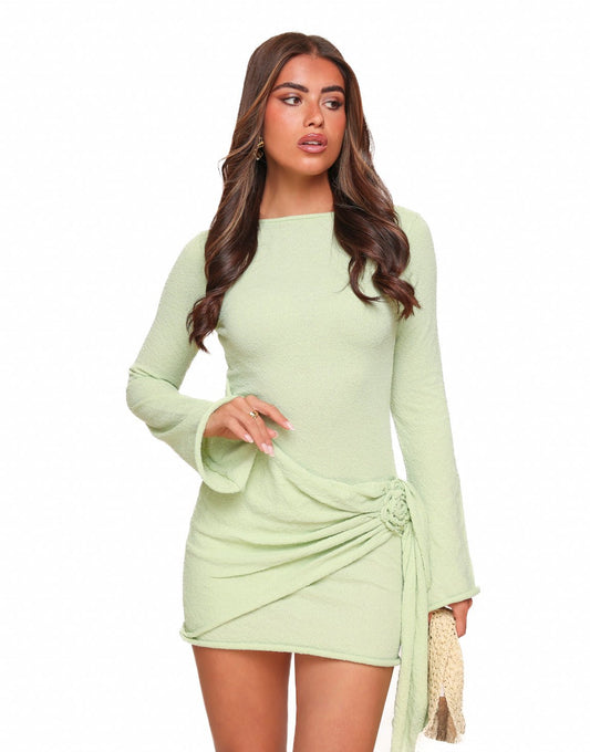 Lichtgroene Hoge Hals Gedrapeerde Detail - Jurk - Olivia & Kate