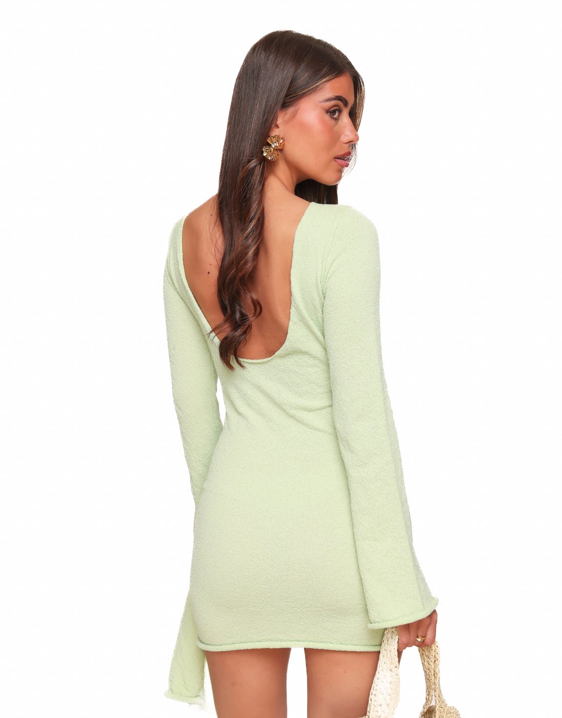 Lichtgroene Hoge Hals Gedrapeerde Detail - Jurk - Olivia & Kate