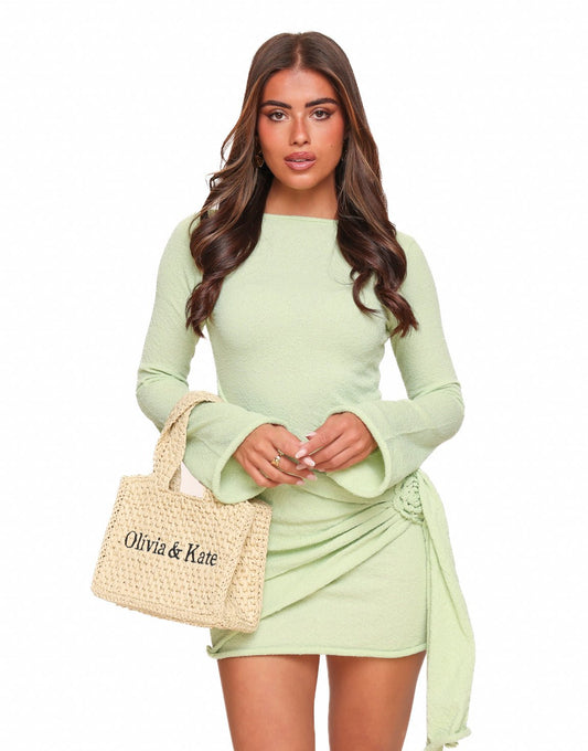 Lichtgroene Hoge Hals Gedrapeerde Detail - Jurk - Olivia & Kate