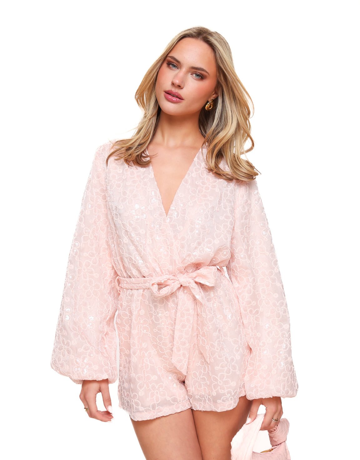 Lichtroze Bloemen Pailletten - Playsuit - Olivia & Kate