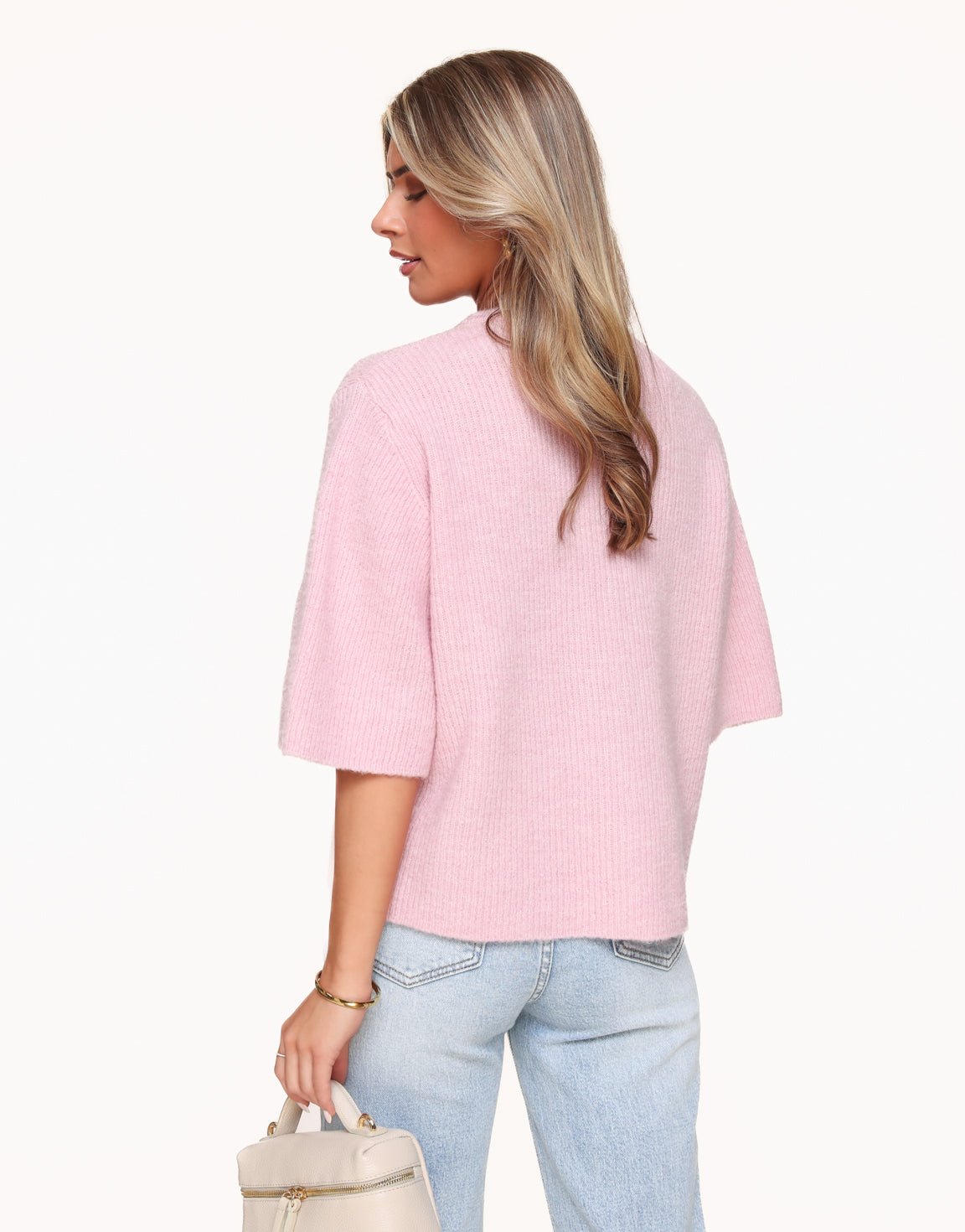 Lichtroze Gebreide 3/4 Mouwen - Vest - Olivia & Kate