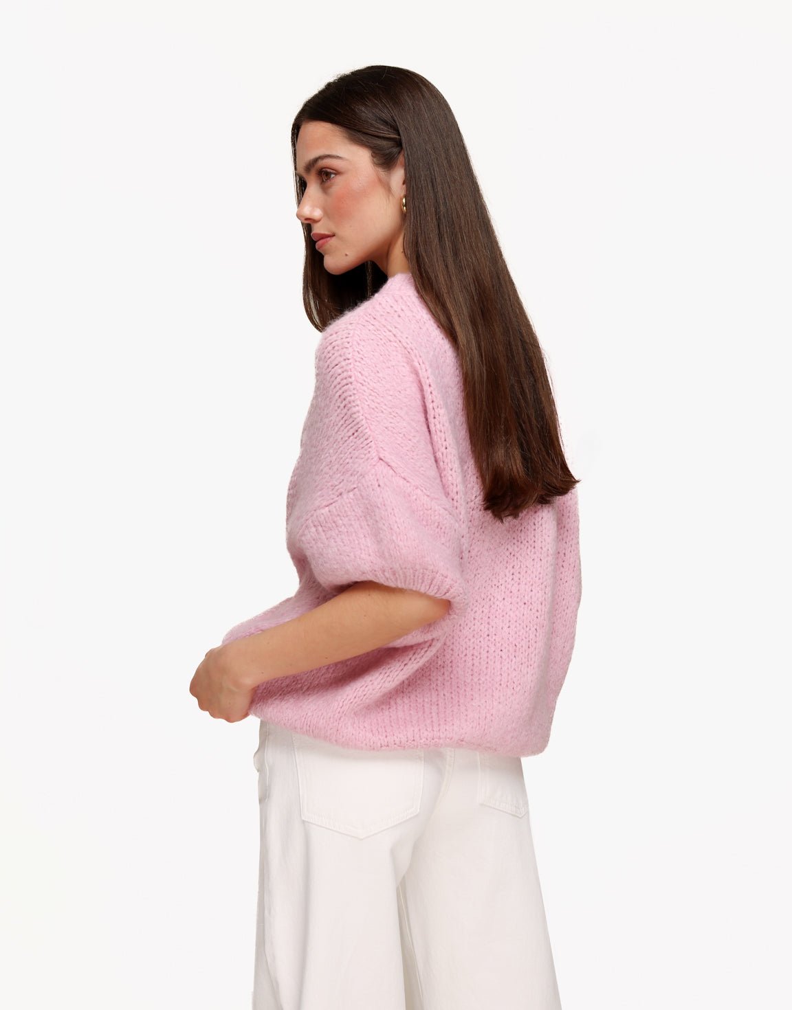 Lichtroze Gebreide Wollen 3/4 Mouwen - Trui - Olivia & Kate