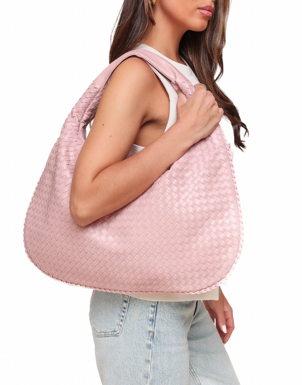 Lichtroze Grote Gevlochten - Tas - Olivia & Kate