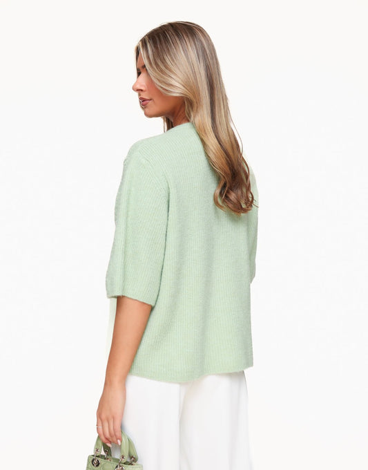 Mintgroene Gebreide 3/4 Mouwen - Vest - Olivia & Kate