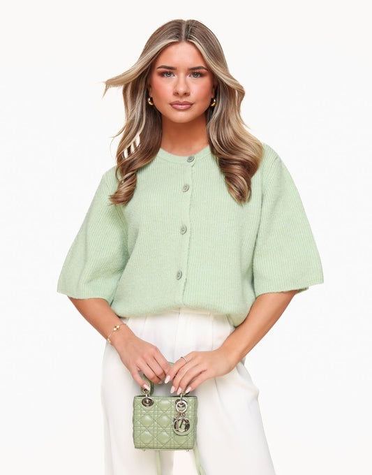 Mintgroene Gebreide 3/4 Mouwen - Vest - Olivia & Kate