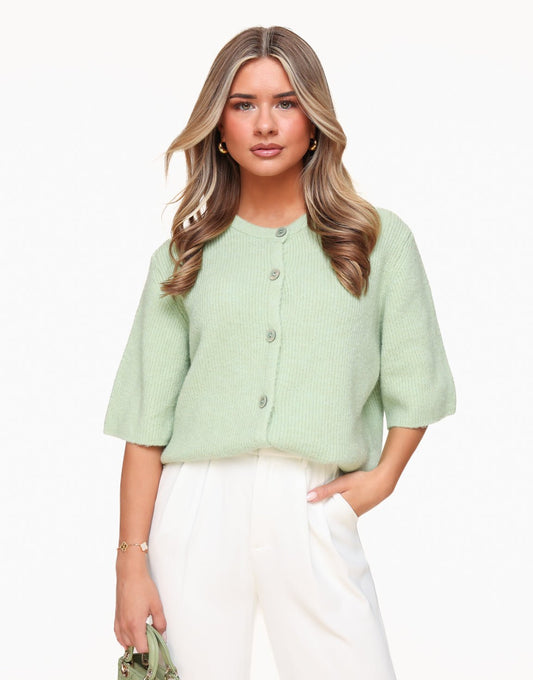 Mintgroene Gebreide 3/4 Mouwen - Vest - Olivia & Kate