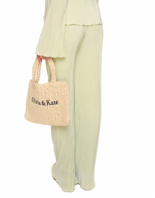 Mintgroene Plisse Wijde - Broek - Olivia & Kate