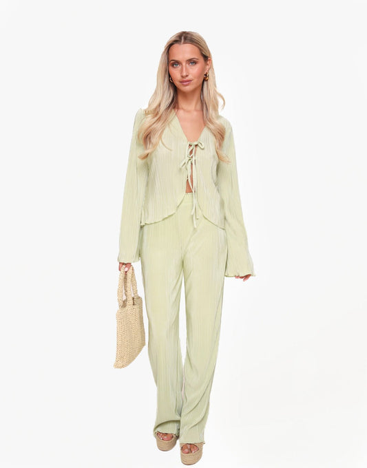 Mintgroene Plisse Wijde - Broek - Olivia & Kate