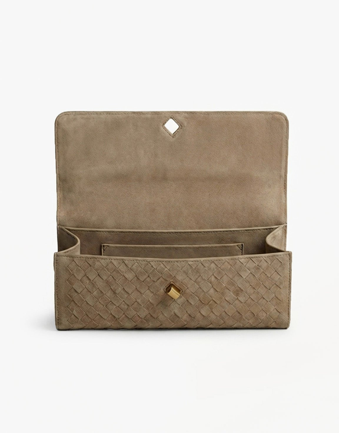 Mocha Suede Gouden Detail Clutch - Tas - Olivia & Kate
