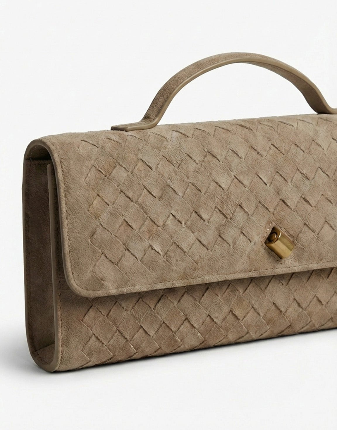 Mocha Suede Gold Detail Clutch - Bag - Olivia & Kate