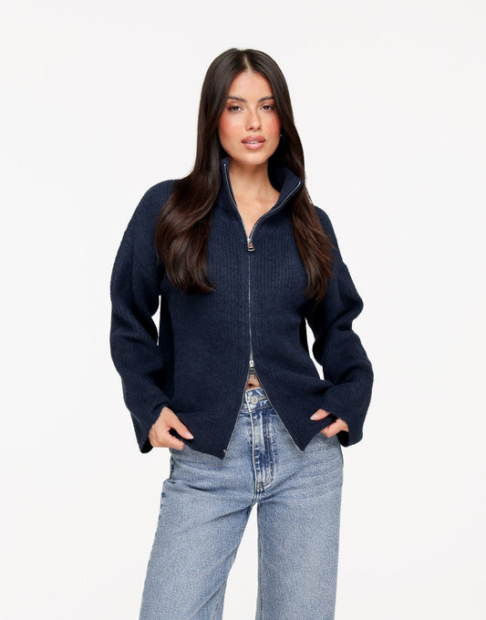 Navy Gebreide Rits - Vest - Olivia & Kate