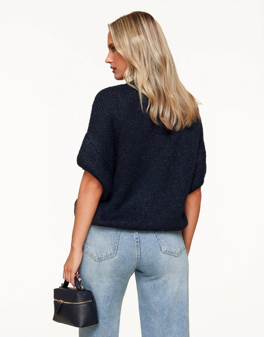 Navy Knitted Woolen 3/4 Sleeves - Sweater - Olivia & Kate