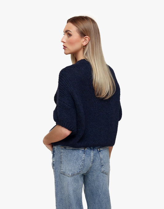 Navy Gebreide Wollen 3/4 Mouwen - Trui - Olivia & Kate