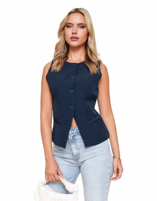 Navy Hoge Knopen - Gilet - Olivia & Kate