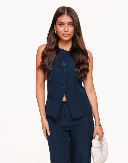 Navy Hoge Knopen Gilet - Set - Olivia & Kate