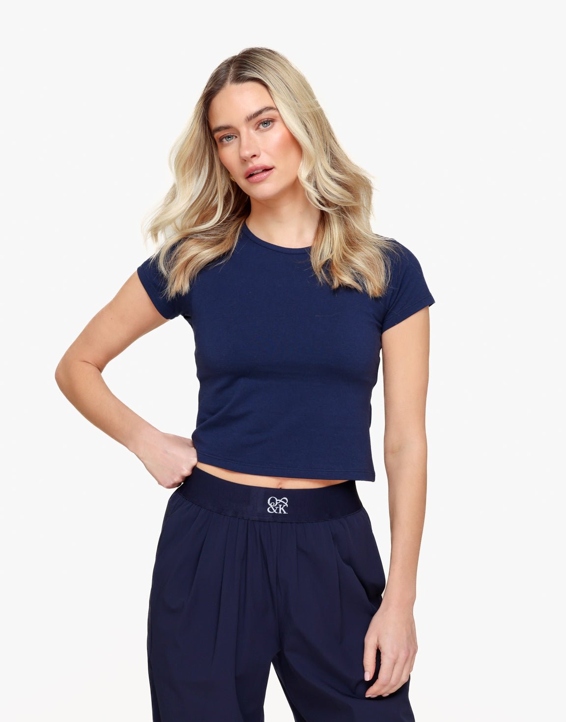 Navy O&K Basic Cropped SS - Top - Olivia & Kate