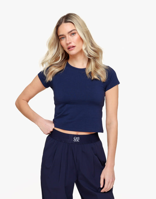 Navy O&K Basic Cropped SS - Top - Olivia & Kate