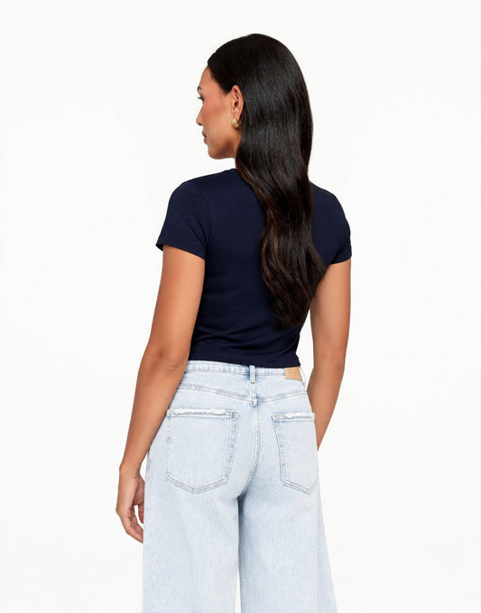 Navy O&K Basic Cropped SS - Top - Olivia & Kate