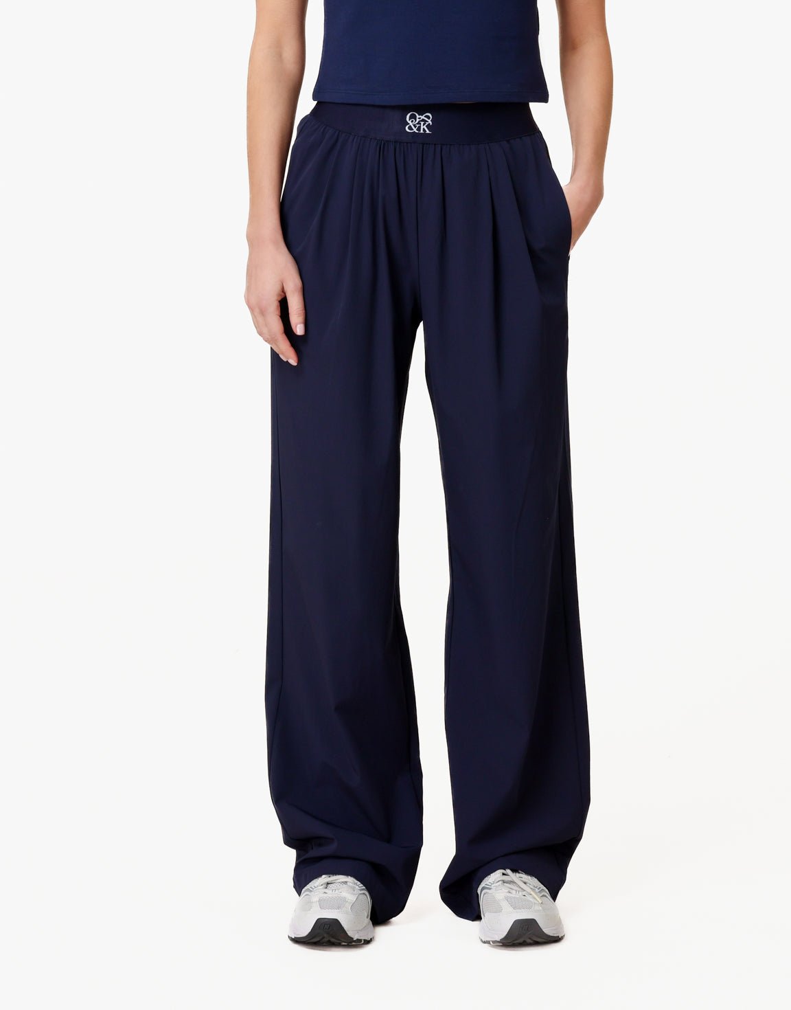 Navy O&K Elastische Wijde Pijpen - Broek - Olivia & Kate