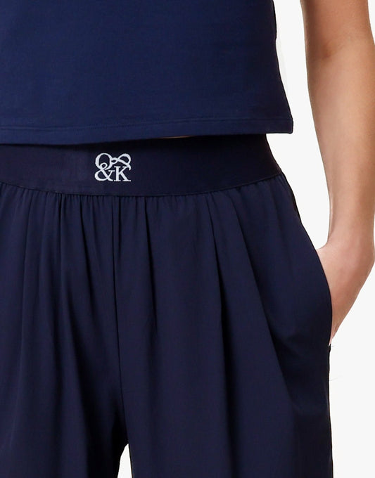 Navy O&K Elastische Wijde Pijpen - Broek - Olivia & Kate