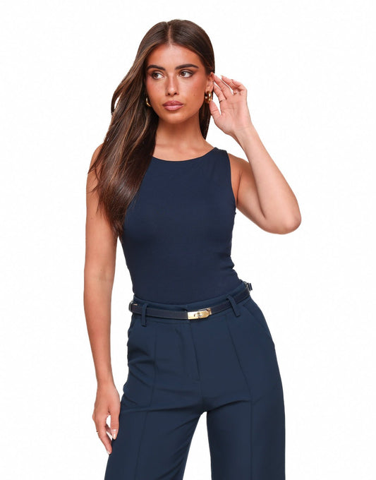 Navy Omkeerbare Mouwloze Basic - Top - Olivia & Kate