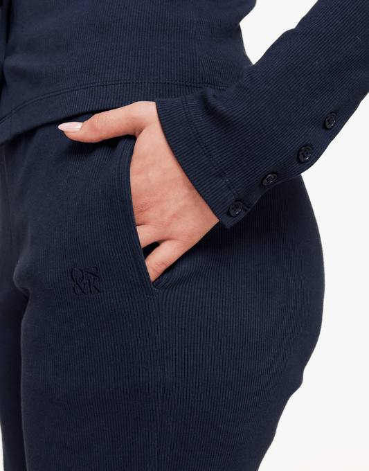 Navy Ribbel Lange Lounge - Broek - Olivia & Kate