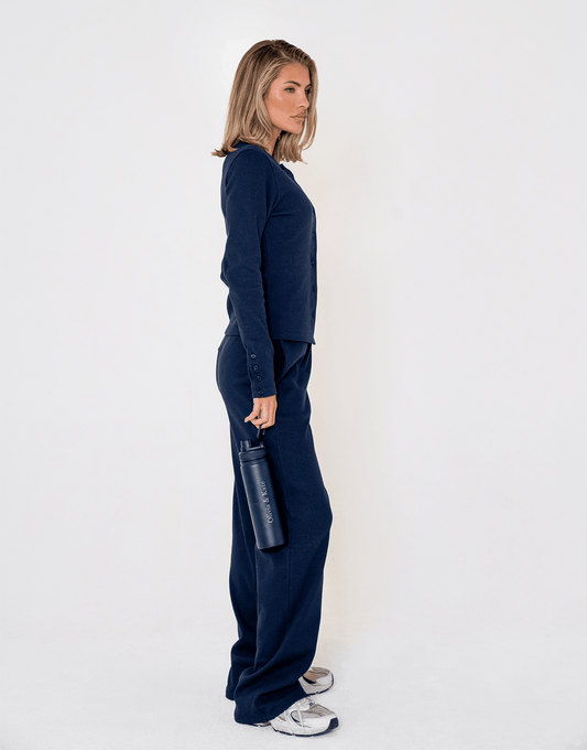 Navy Ribbel Lange Lounge - Broek - Olivia & Kate