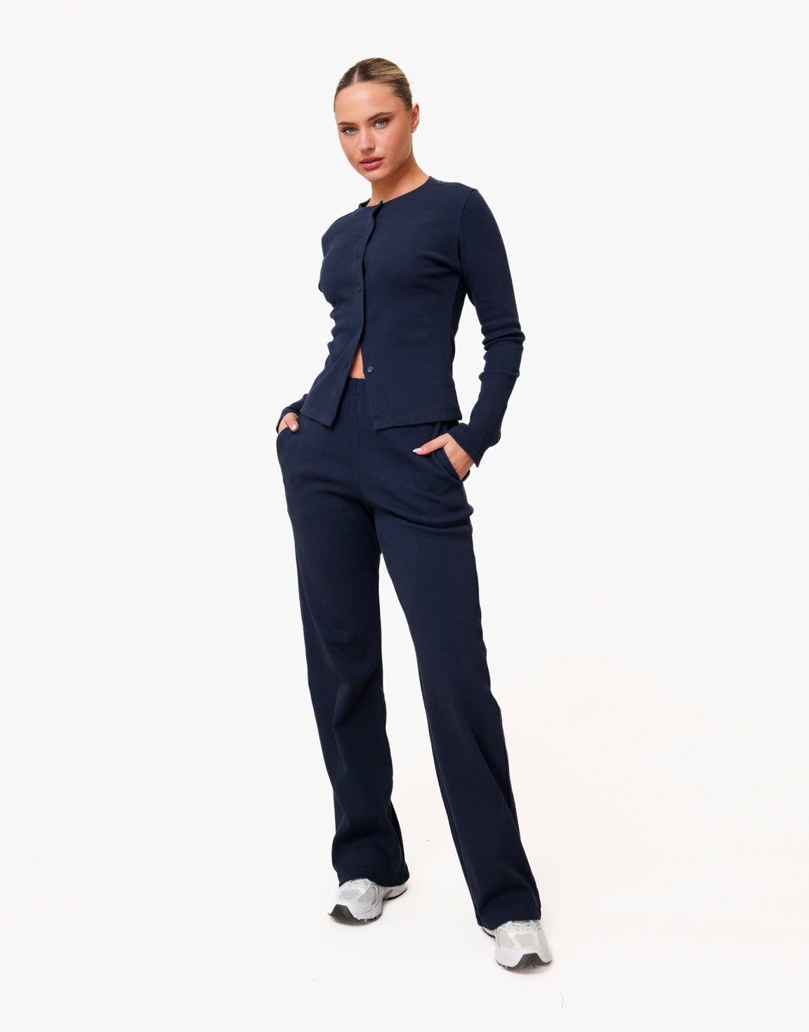 Navy Ribbel Lange Lounge - Broek - Olivia & Kate