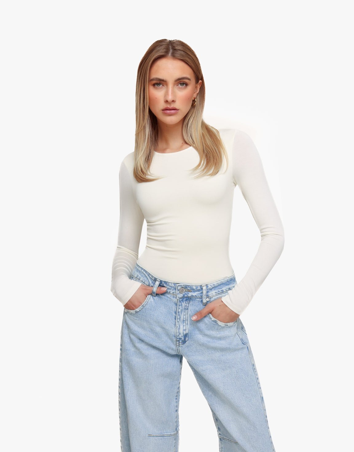 Off White Basic LS - Top - Olivia & Kate