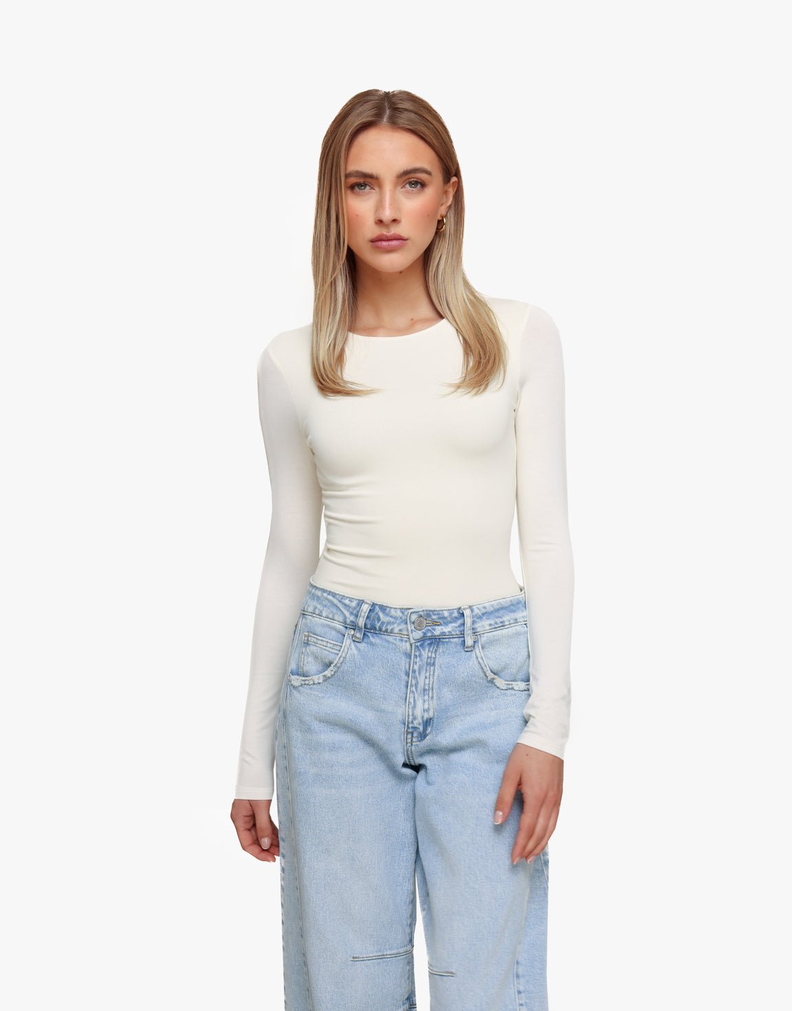 Off White Basic LS - Top - Olivia & Kate