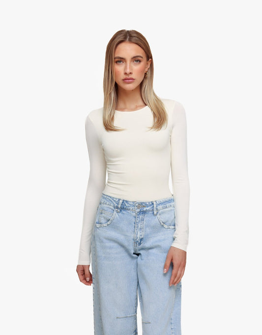 Off White Basic LS - Top - Olivia & Kate