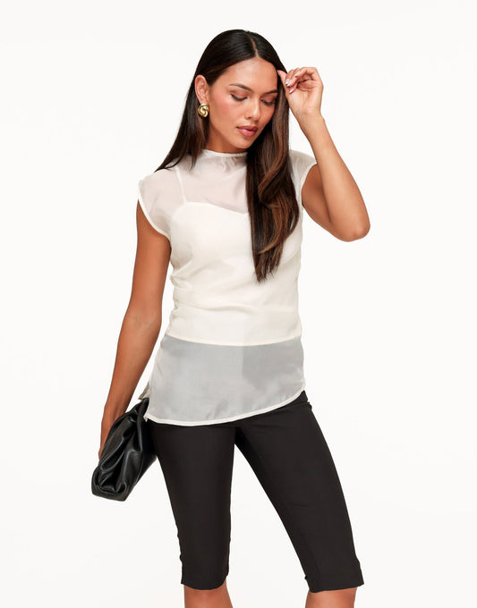 Off White Doorschijnende Hoge Hals Detail - Top - Olivia & Kate