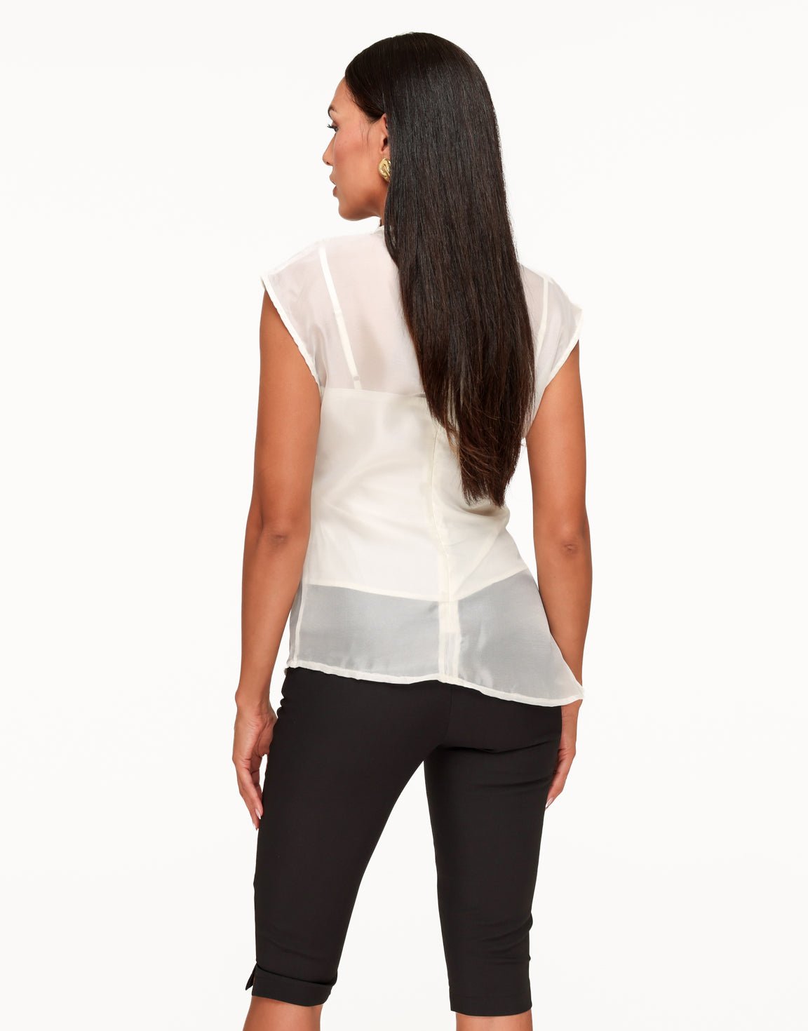Off White Doorschijnende Hoge Hals Detail - Top - Olivia & Kate