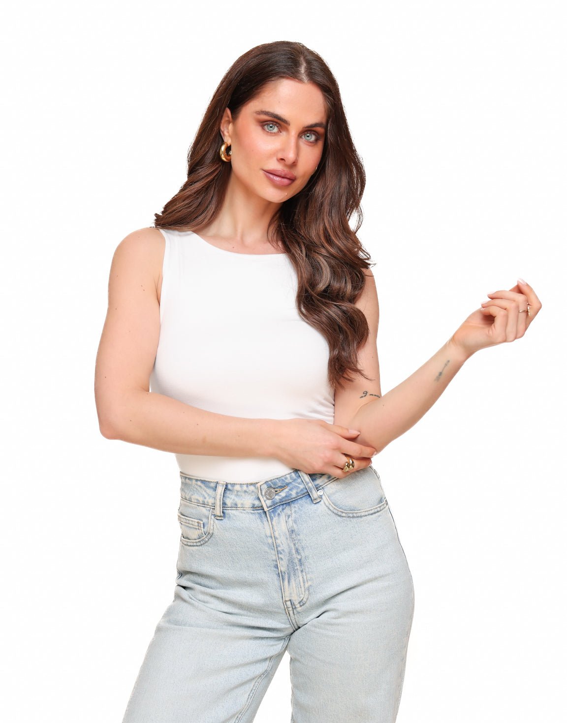 Off White Omkeerbare Mouwloze Basic - Top - Olivia & Kate