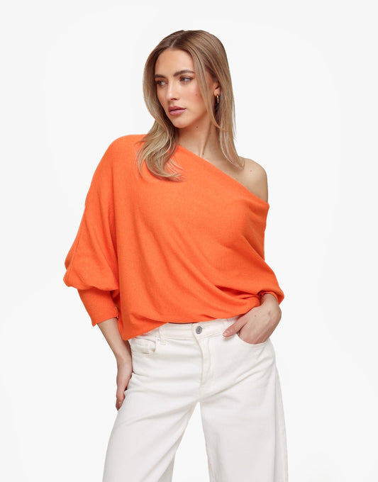 Oranje Gebreide 2 Kanten 3/4 Mouwen - Top - Olivia & Kate