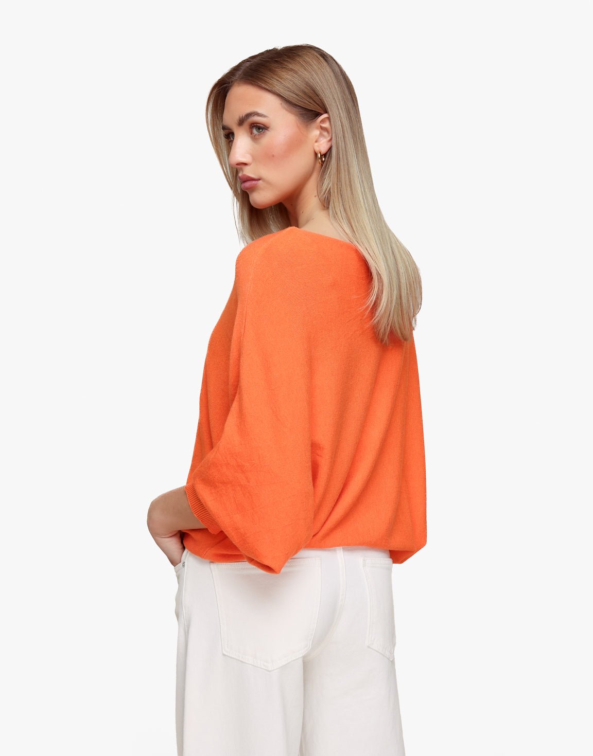 Oranje Gebreide 2 Kanten 3/4 Mouwen - Top - Olivia & Kate