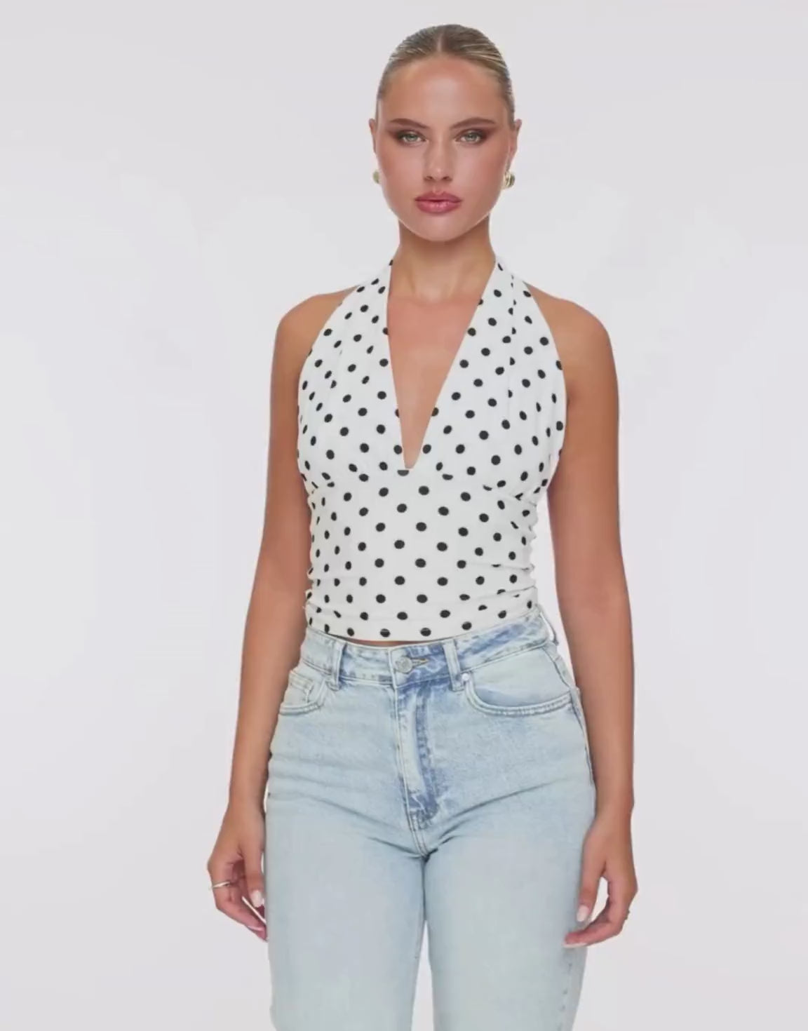 White Polka Dot Halter - Top