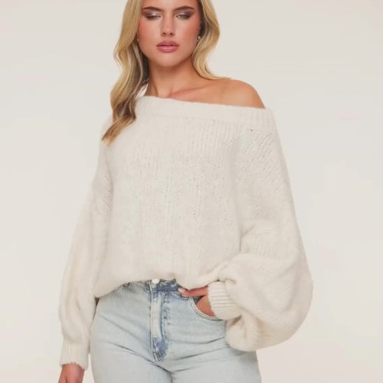 KLEDING-CREME-WOLLEN-OFF-SHOULDER-GEBREIDE-TRUI

