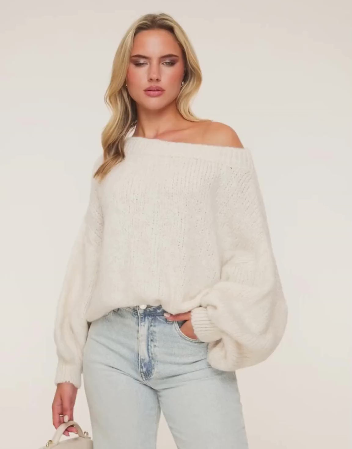 KLEDING-CREME-WOLLEN-OFF-SHOULDER-GEBREIDE-TRUI

