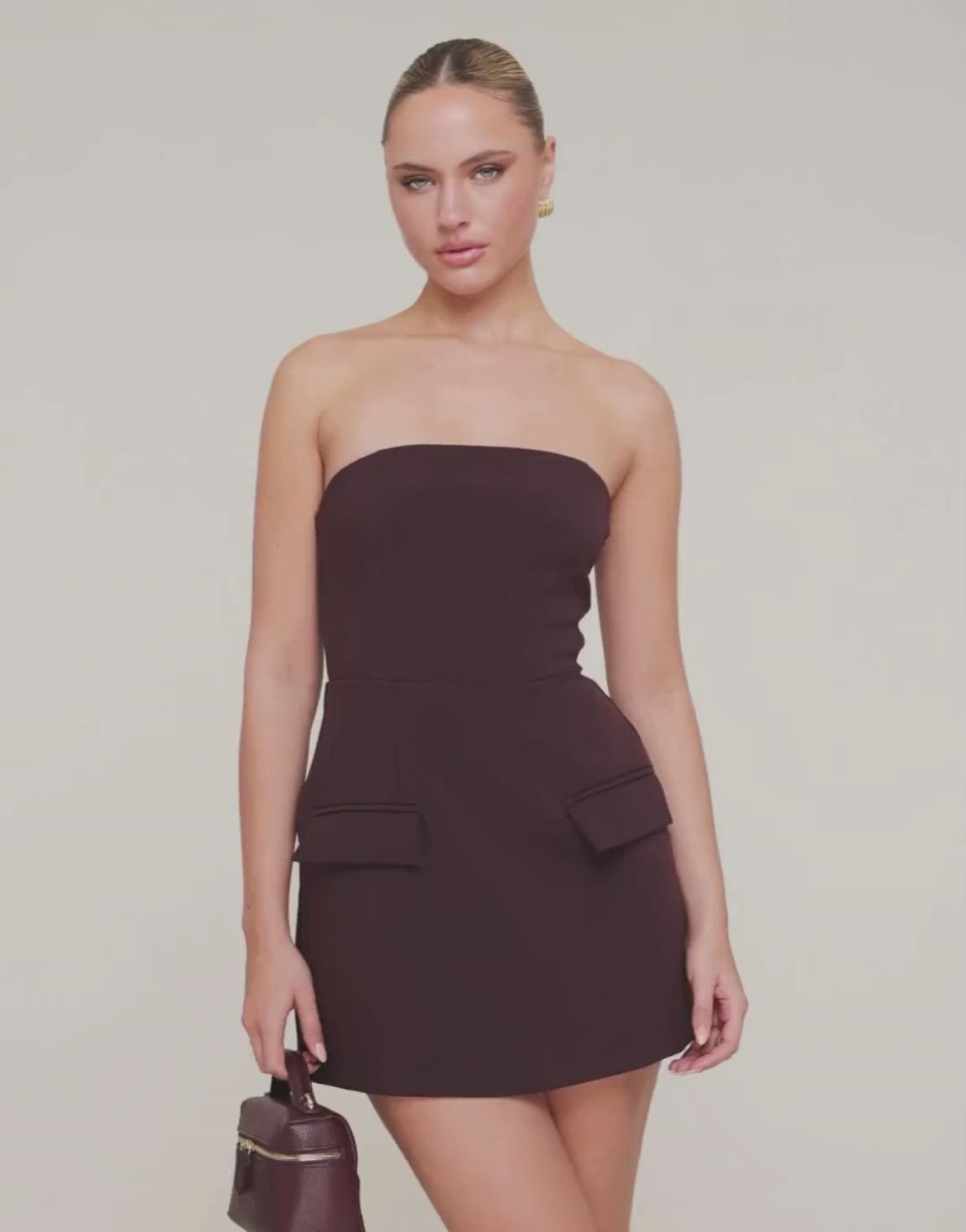 Aubergine Strapless Flared Dress