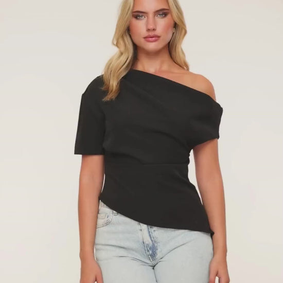 KLEDING-ZWARTE-OFF-SHOULDER-GEBREIDE-TOP

