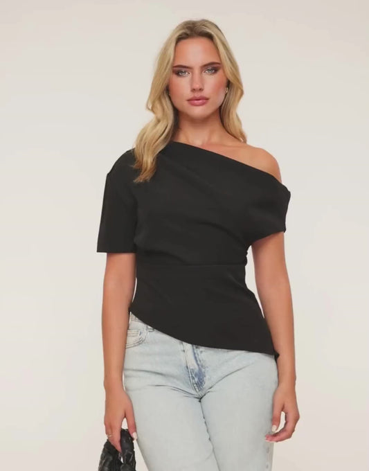 KLEDING-ZWARTE-OFF-SHOULDER-GEBREIDE-TOP

