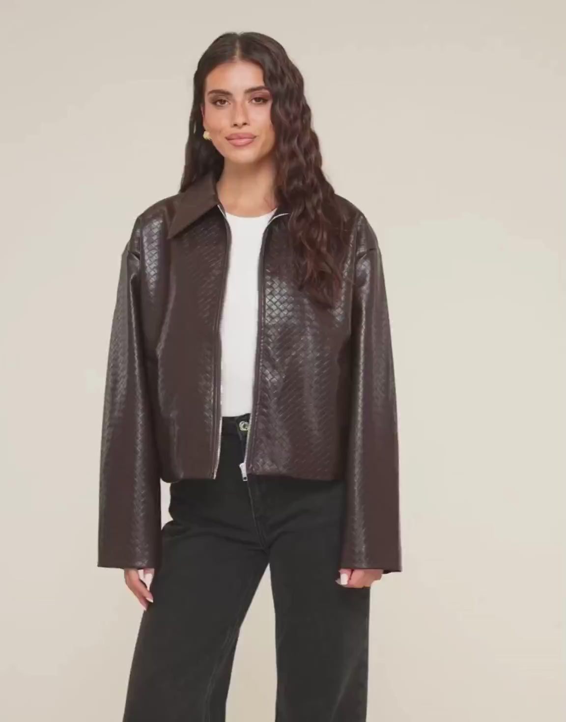 Dark Brown Pattern PU Leather Jacket