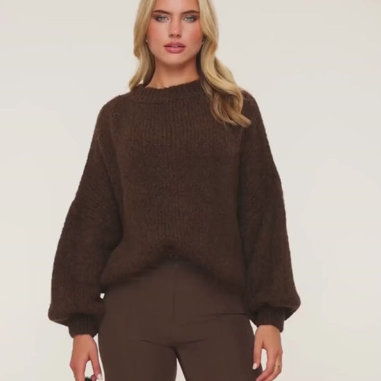 KLEDING-DONKERBRUINE-WOLLEN-GEBREIDE-TRUI

