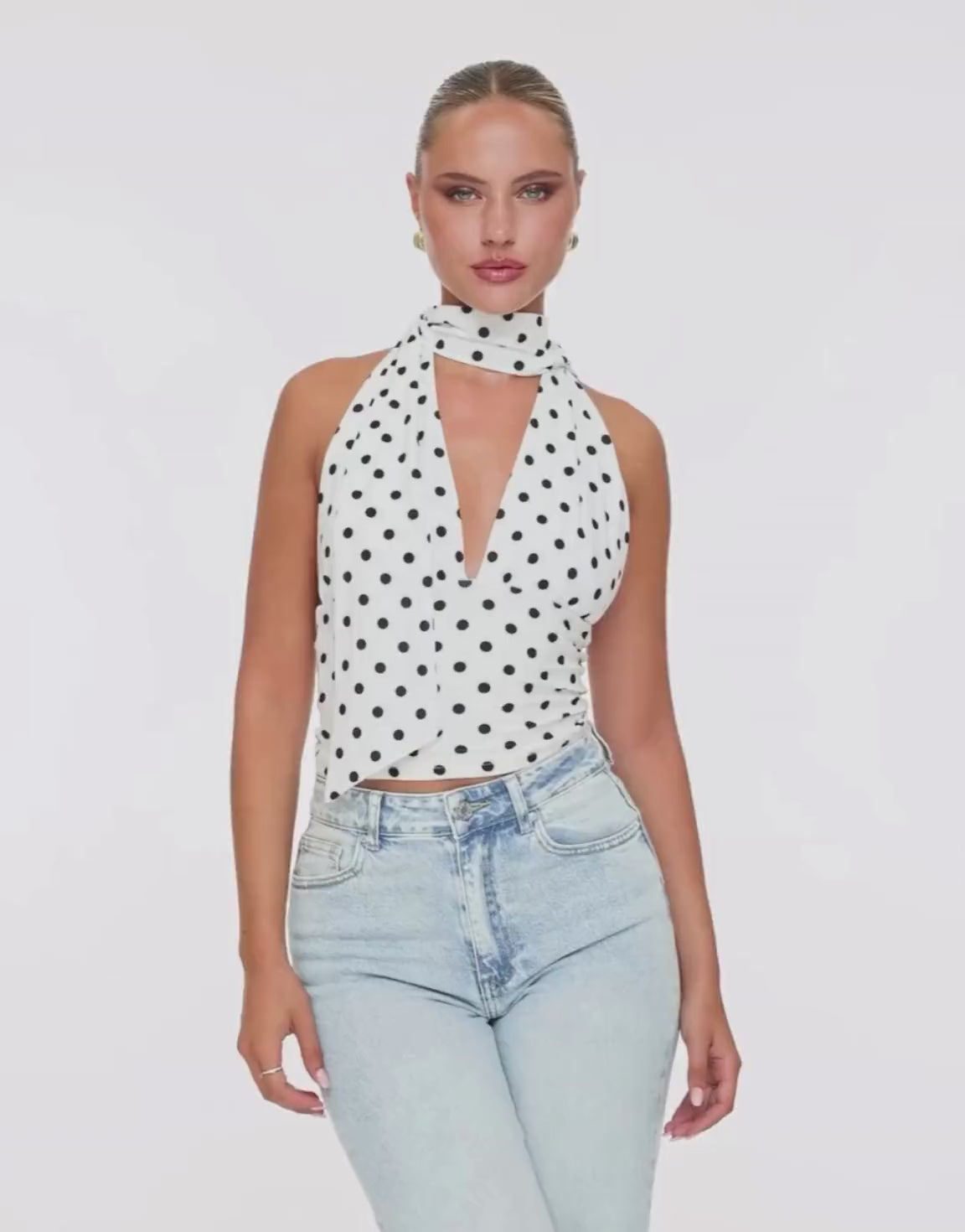 White Polka Dot Halter - Top