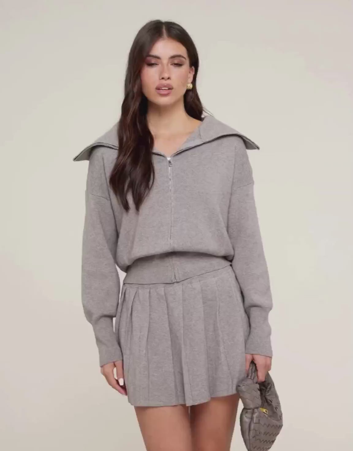 Taupe Gebreide Plooien - Rok