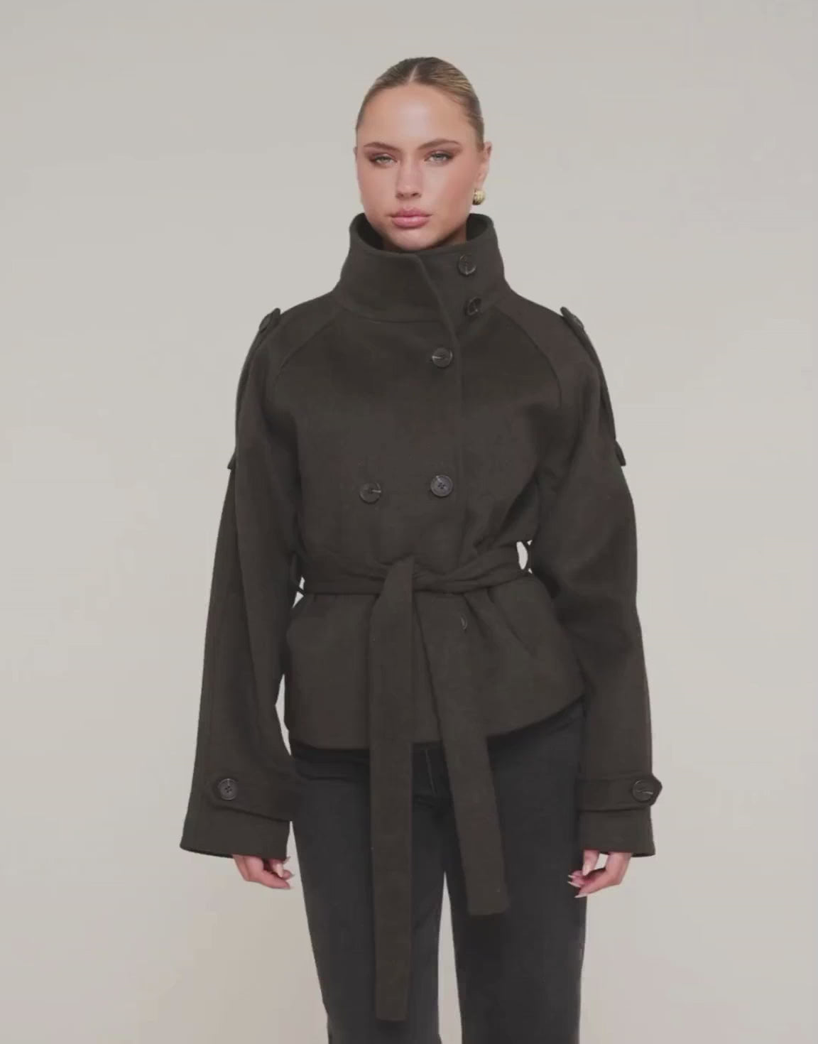 Donkerbruine Premium Korte Wollen Trench - Jas